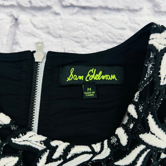 SAM EDELMAN Dress Womans Medium Black White Lace Sheath Sleeveless Embroidereded - Picture 3 of 10